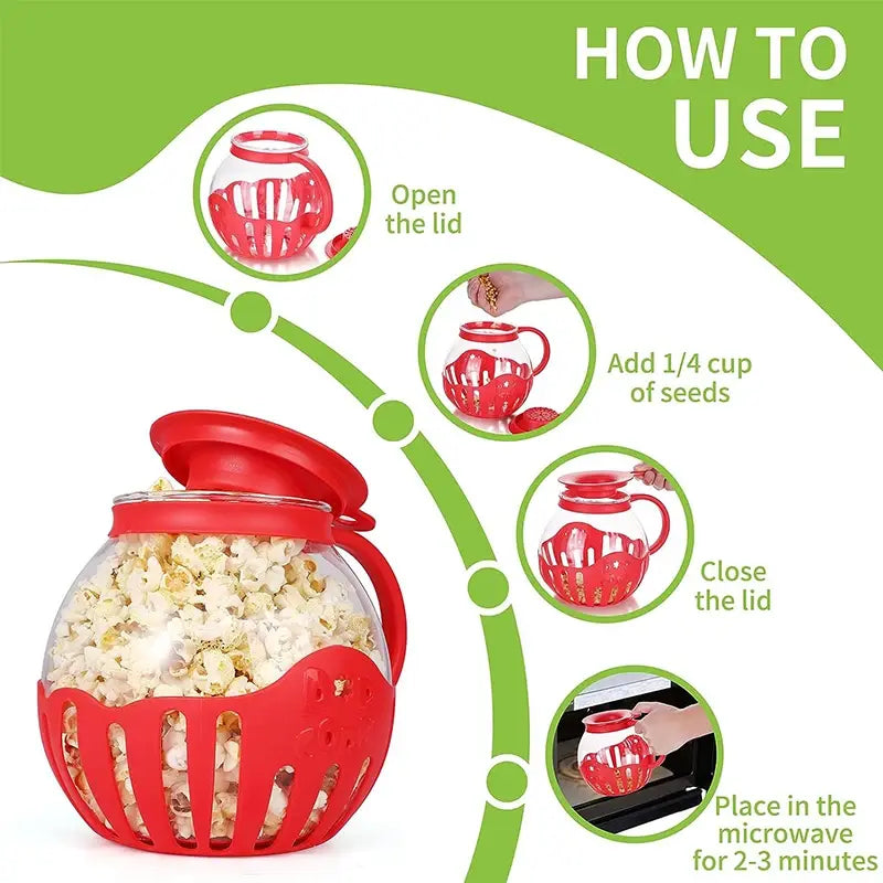 Poper de Palomitas de Maíz de Vidrio para Microondas con Tapa de Silicona