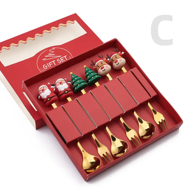Juego de Cubiertos Navideño Festivo: Cuchara y Tenedor Elegantes
