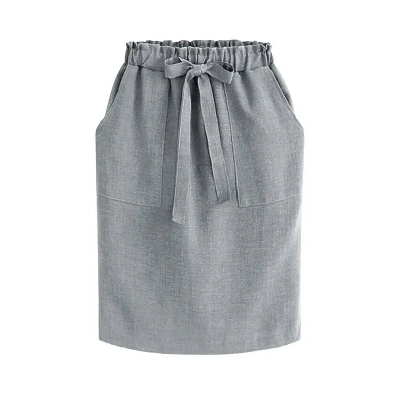 Falda de Cintura Elástica de Algodón para Mujer con Lazo - Estilo Midi Lápiz (Verde)