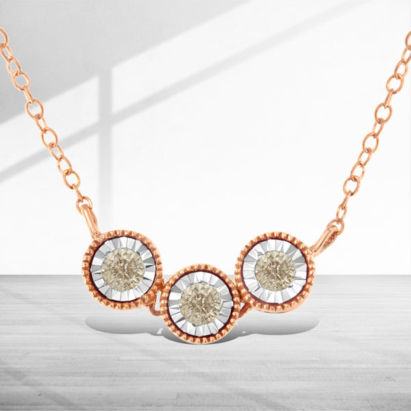 Collier en diamant champagne plaqué or rose et blanc 10K élégant