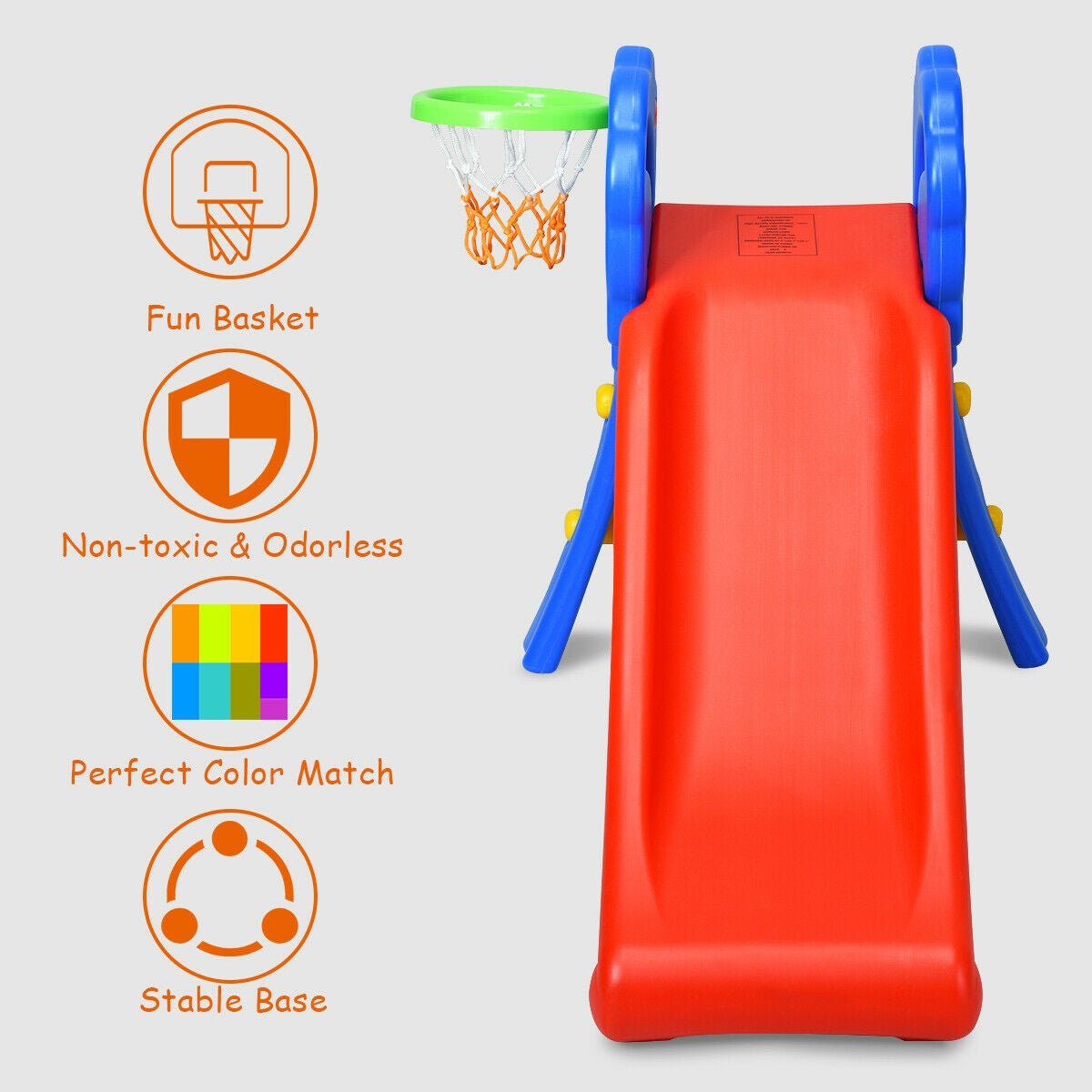 2 Step Indoor Kids Plastic Folding Slide with Basketball Hoop
