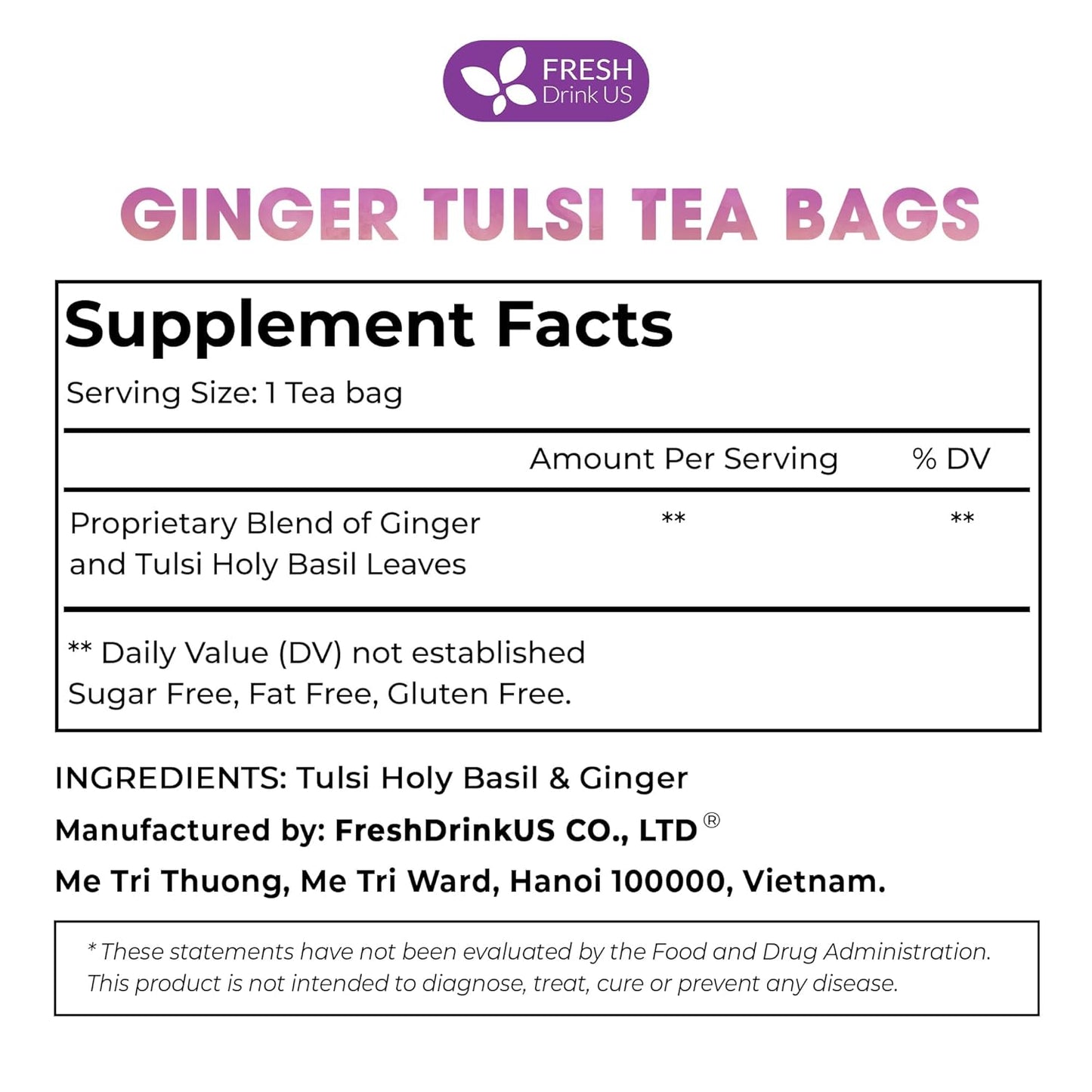 Bolsitas de té premium de jengibre y tulsi | Mezcla artesanal de jengibre y hojas de tulsi y albahaca sagrada 