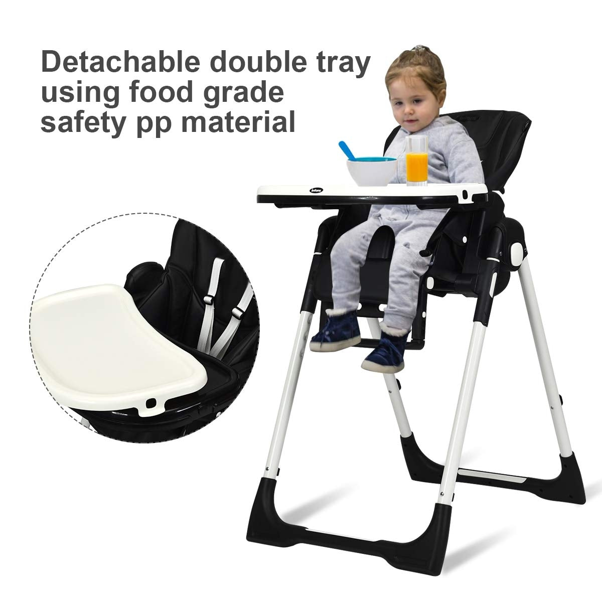 Silla Alta Plegable con Respaldo Ajustable - Negro