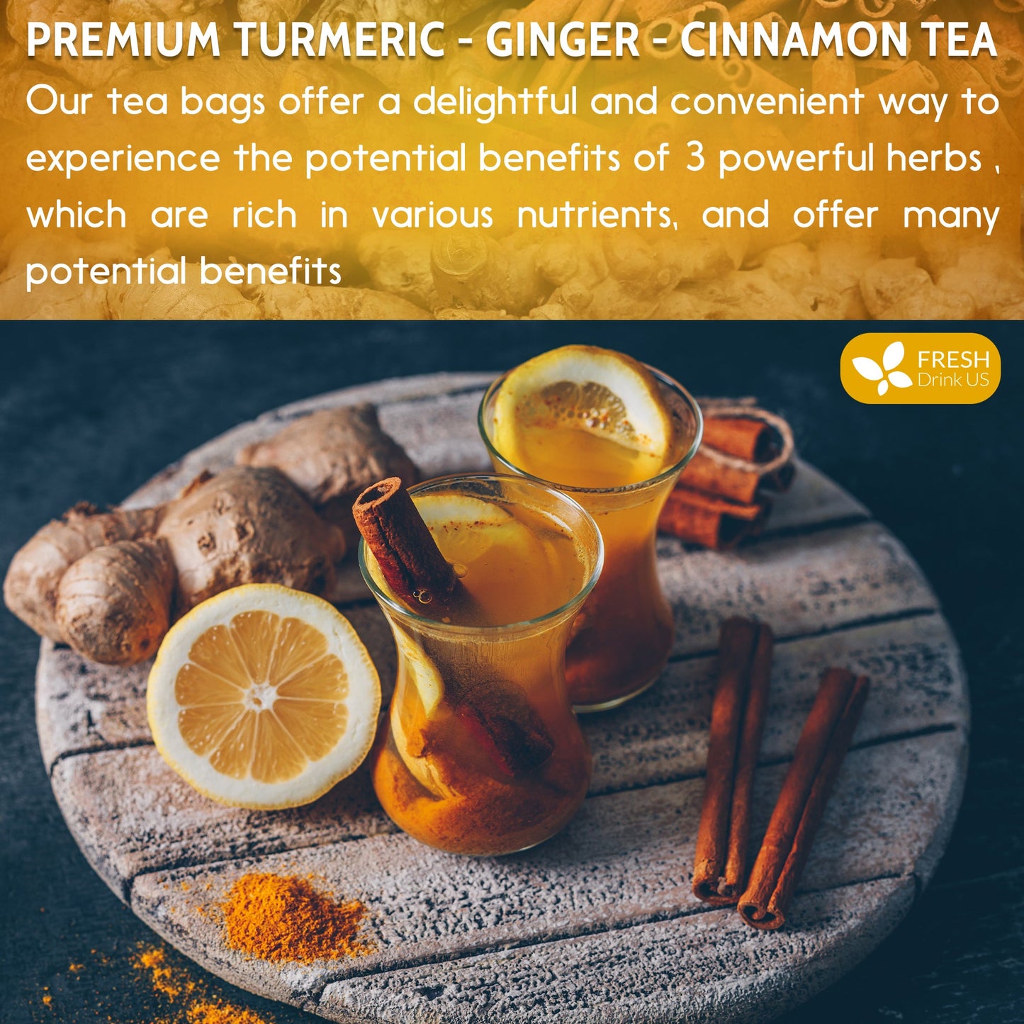 Turmeric Ginger Cinnamon Tea Bags - 100% Natural Herbal Blend