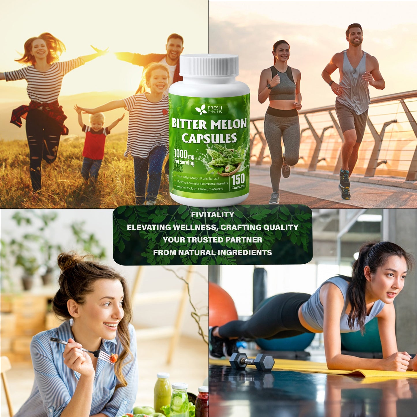Bitter Melon Capsules, 1000mg, 150 Capsules - Gluten Free, Non-GMO - Korvel