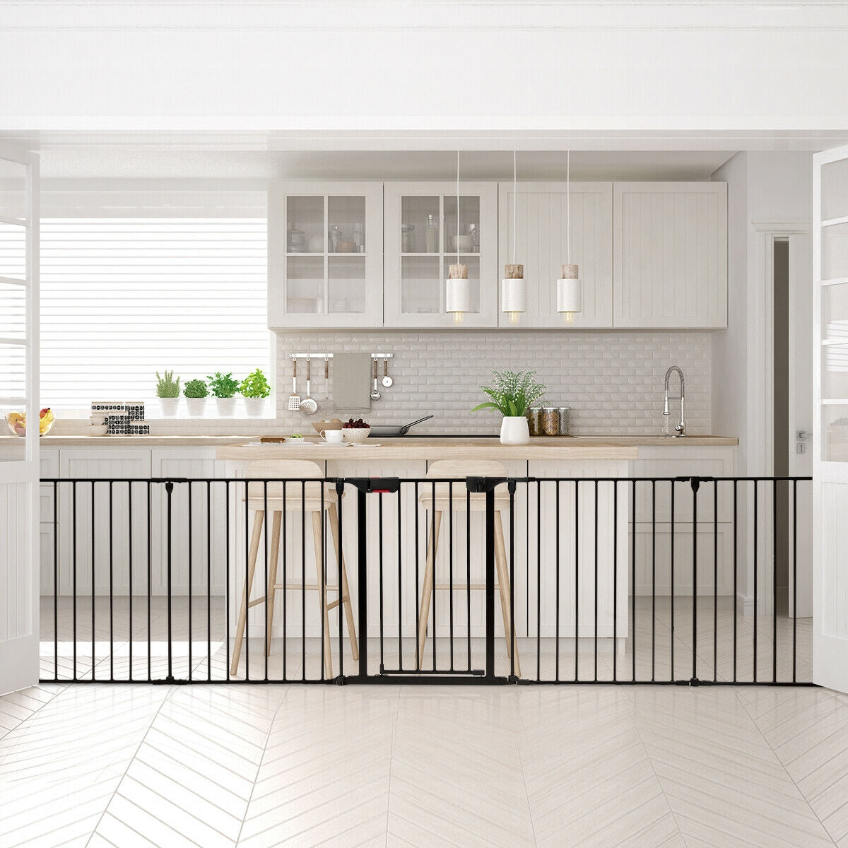 115 Inch 5 Panel Adjustable Fireplace Fence - Black