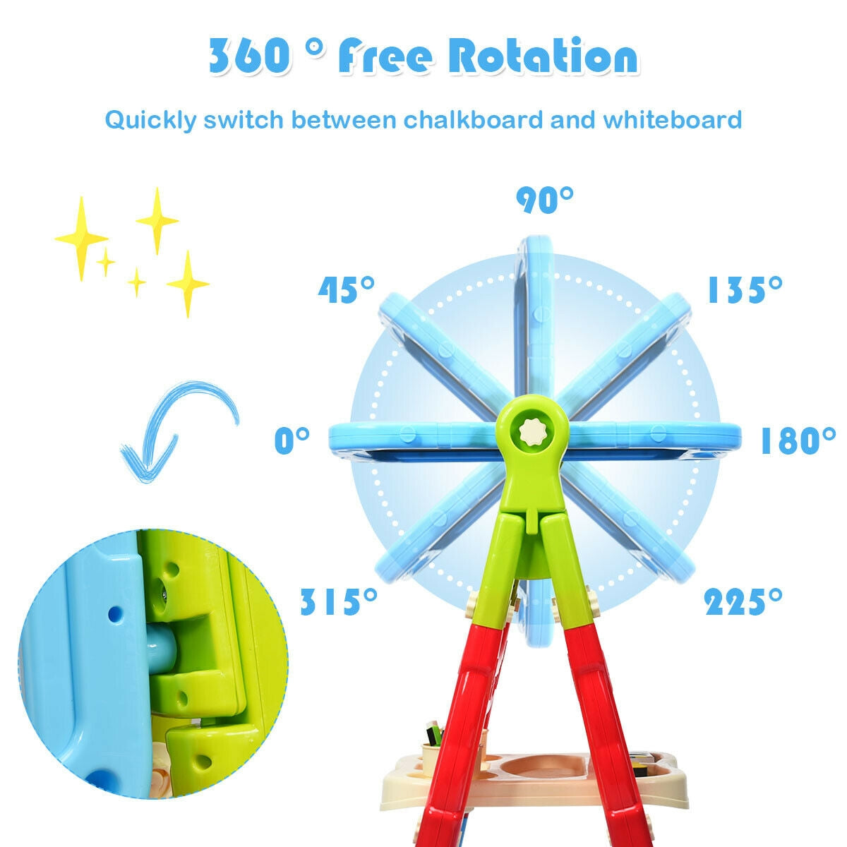 Height Adjustable Kids Art Easel - Magnetic Double Sided Board
