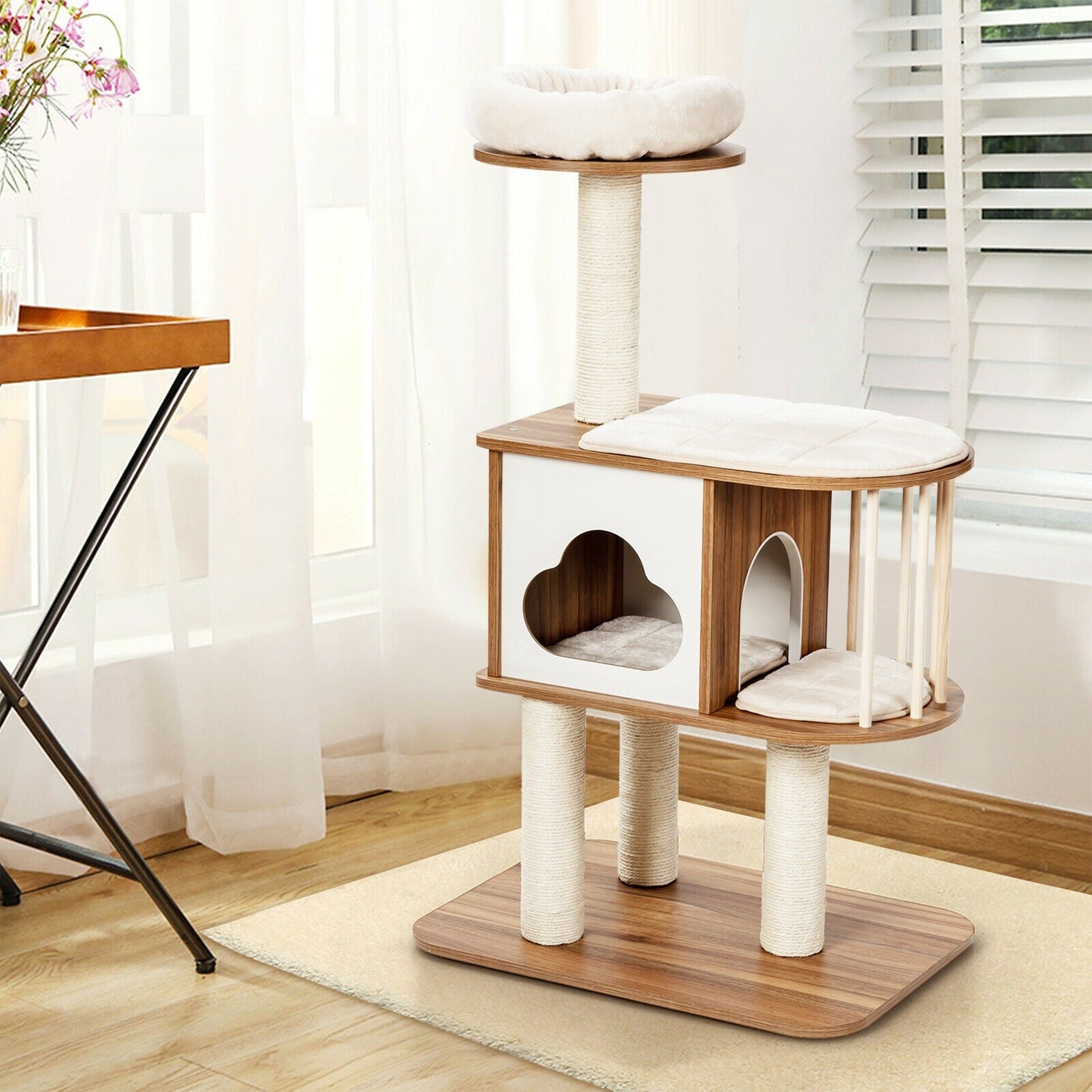 Árbol de Actividades para Gatos de Madera de 46 Pulgadas con Cojines - Marrón