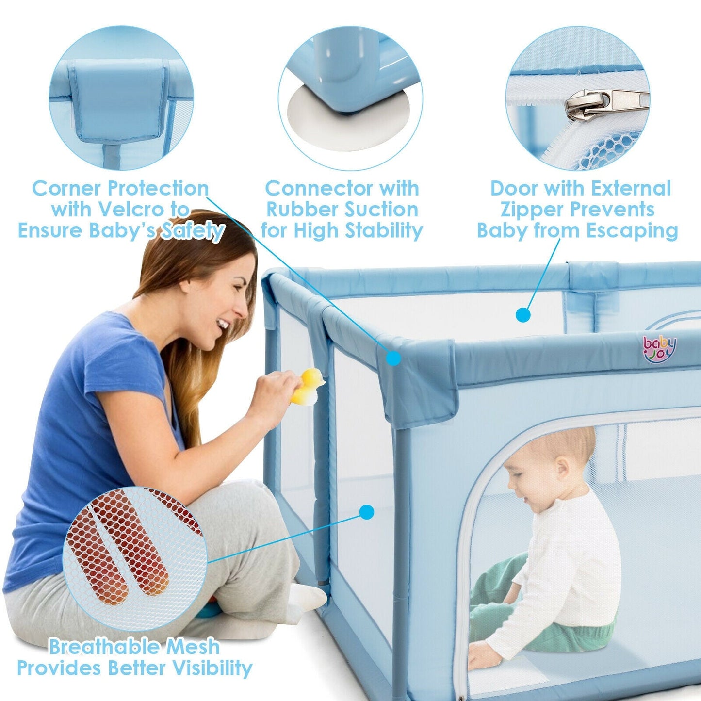 Gbruno Extra Large Baby Playpen - Safe Activity Center in Blue