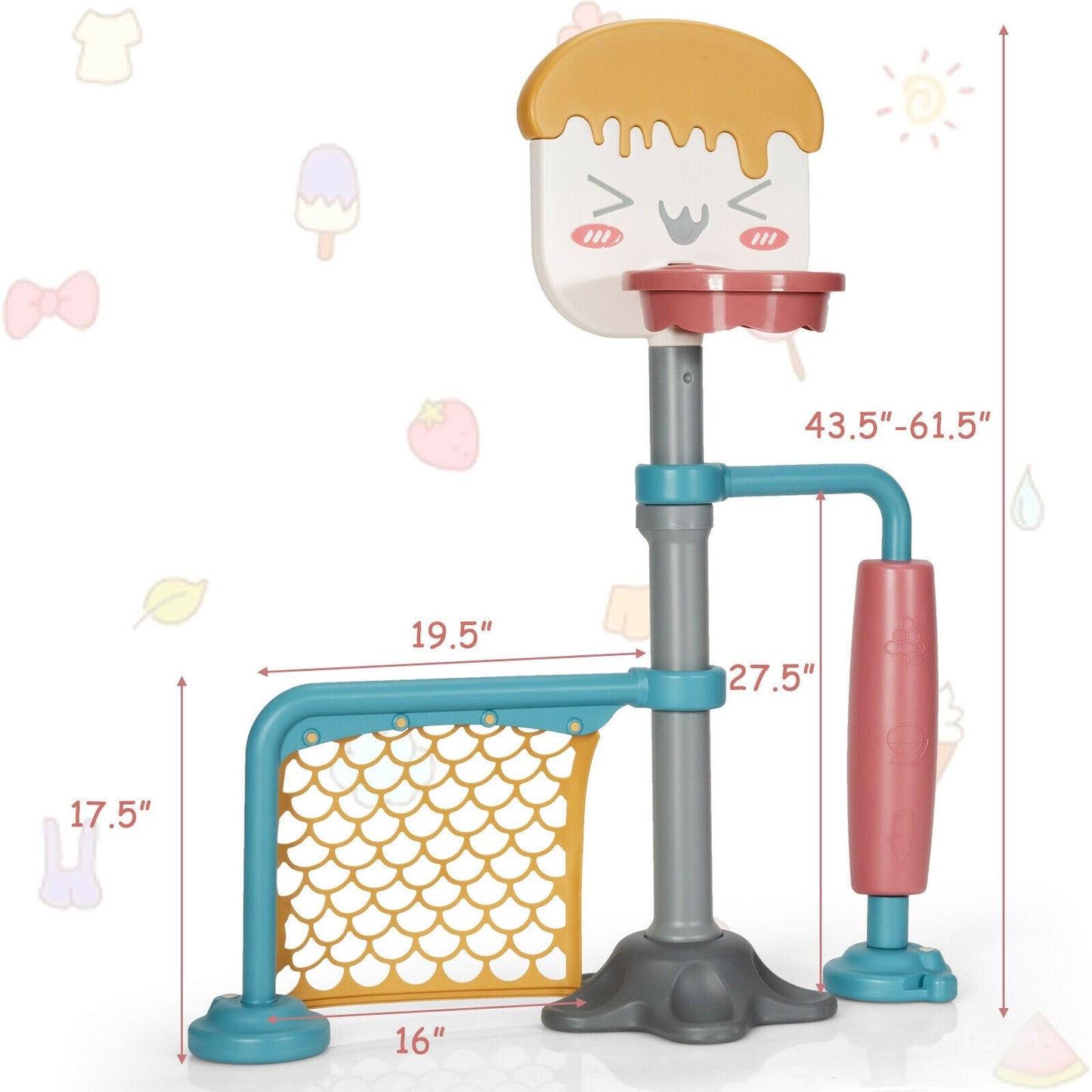 Ensemble de panier de basketball ajustable 3-en-1 avec but de soccer