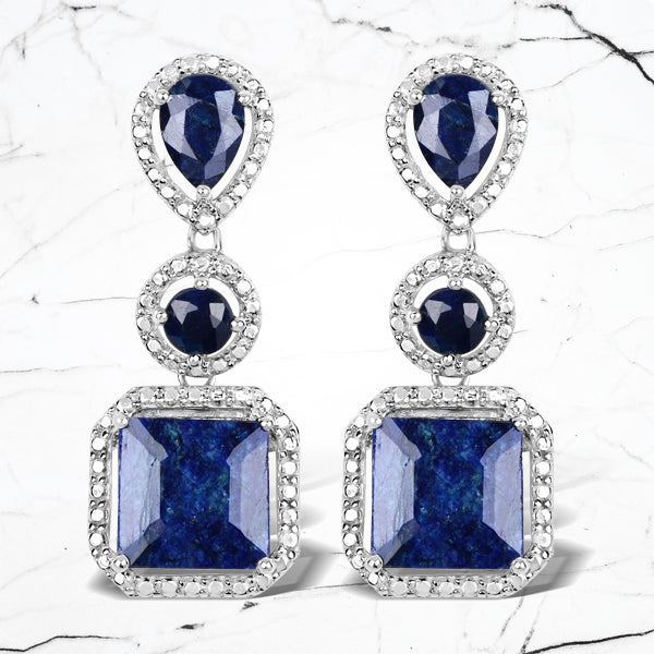11.62 Carat Dyed Sapphire Sterling Silver Earrings
