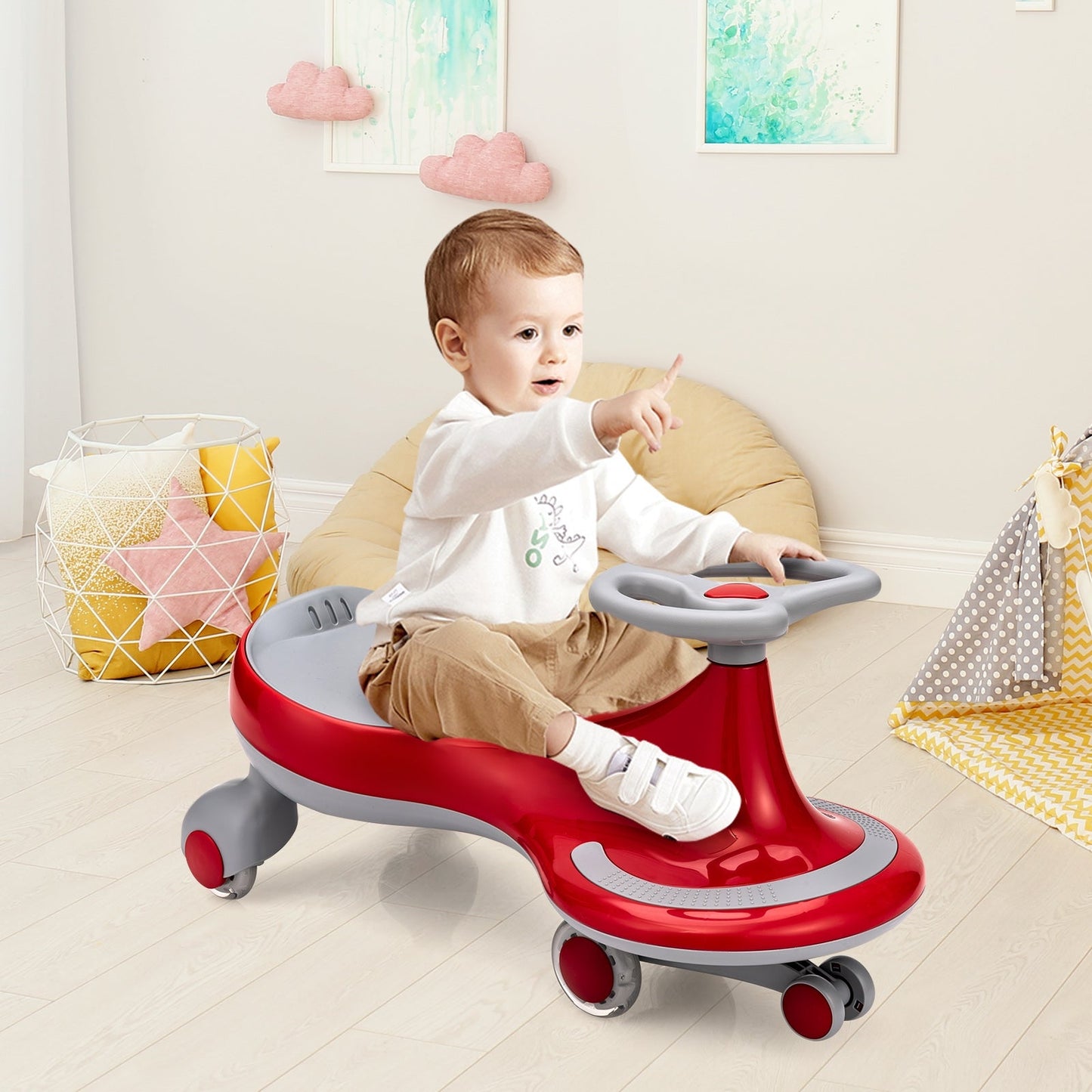 Jouet à bascule Wiggle Car avec roues clignotantes - Rouge