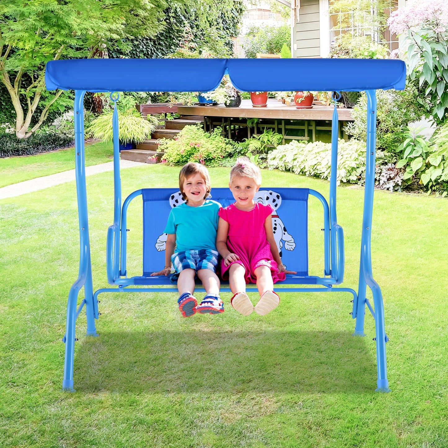 Outdoor Kids Patio Swing Bench with Canopy for 2