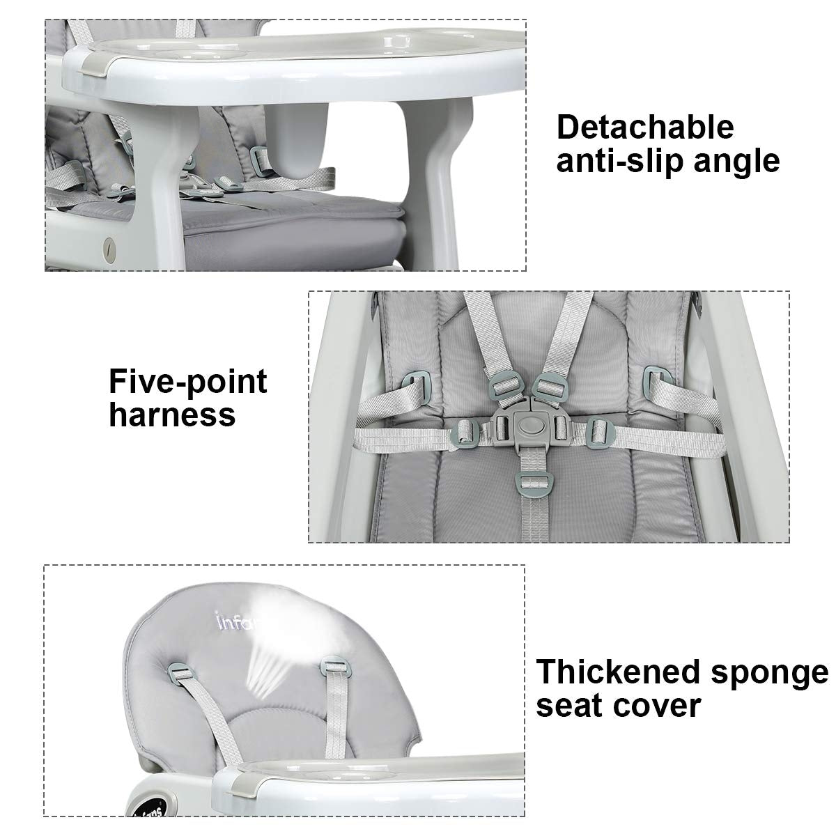 3-in-1 Convertible Baby High Chair with Lockable Wheels - Gray