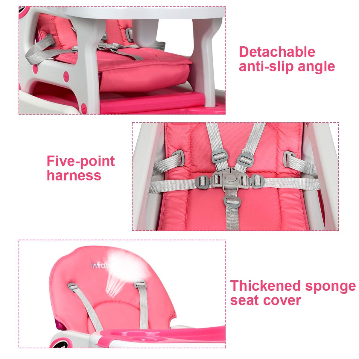 3-in-1 Convertible Baby High Chair - Pink