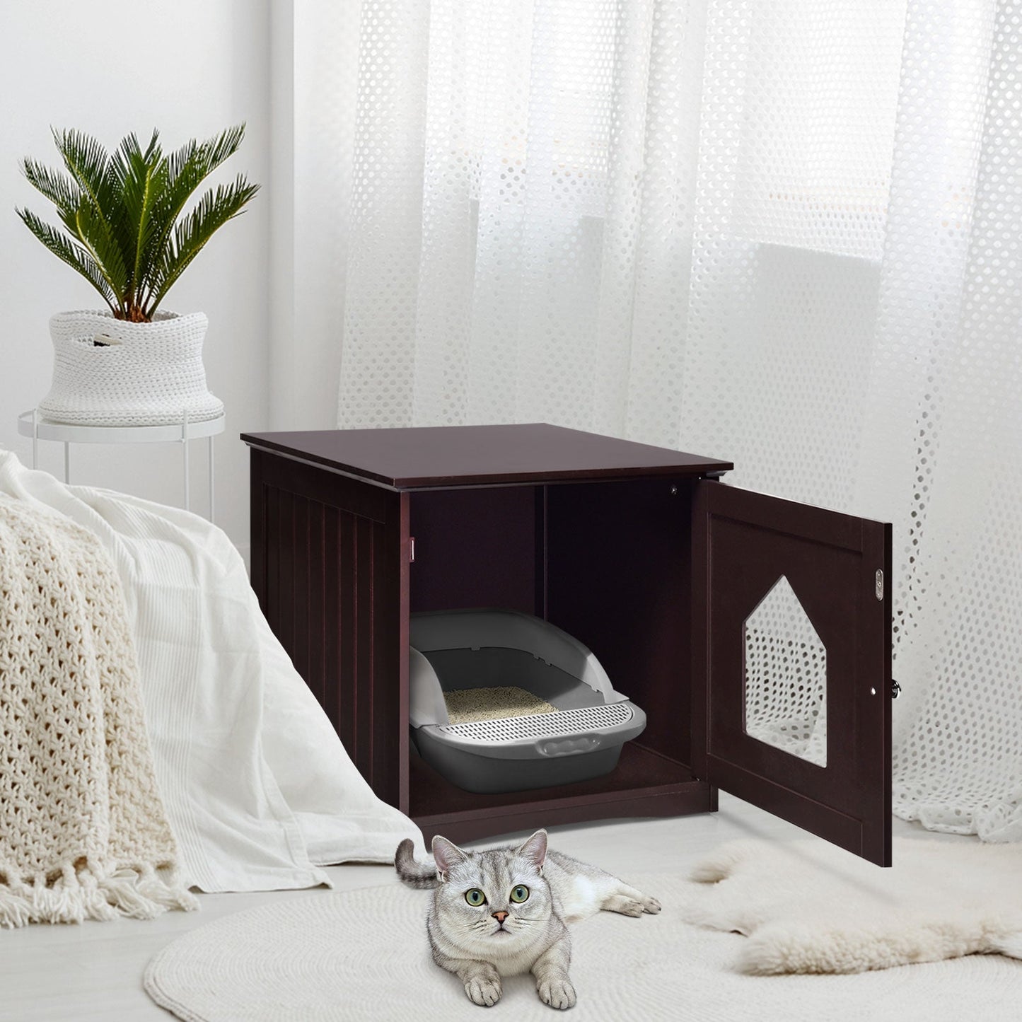 Weatherproof Multi-function Cat House Nightstand - Brown