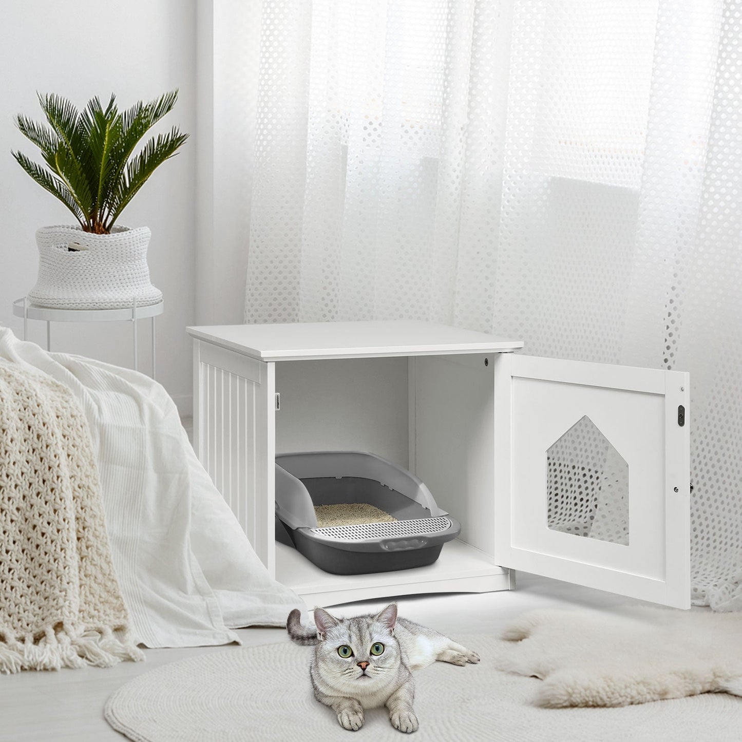 Weatherproof Multi-function Cat House Sidetable - White