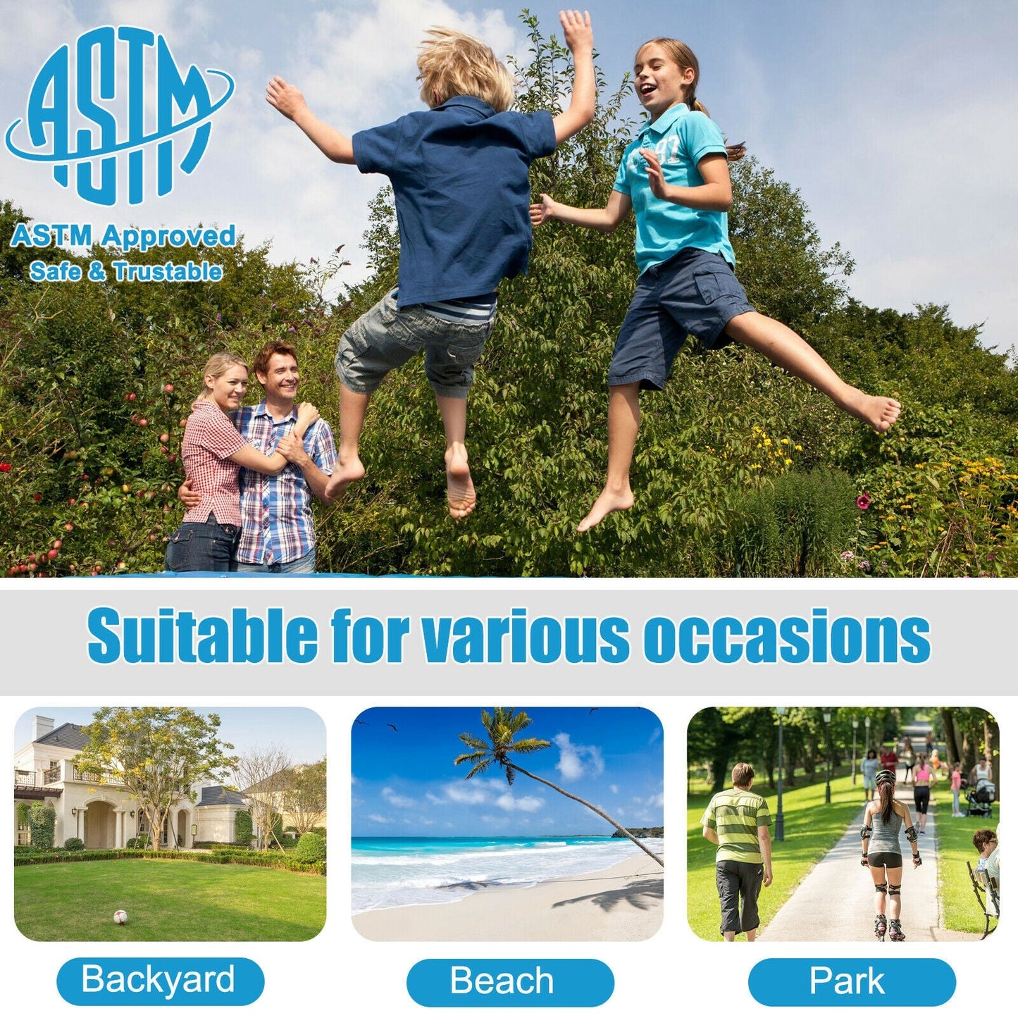 Premium Outdoor Trampoline with Safety Net and Ladder - 8 to 16 Feet