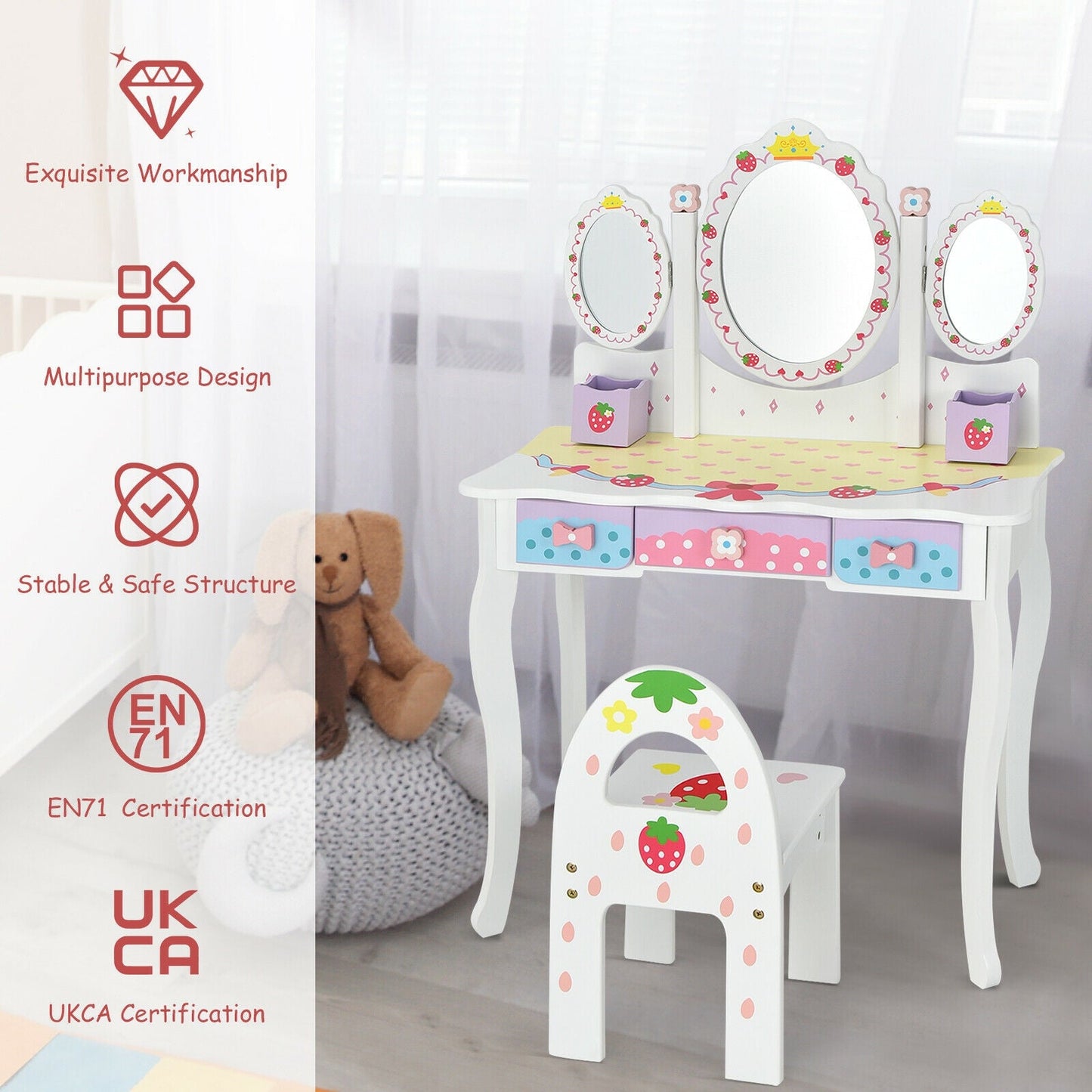Ensemble de table de maquillage princesse pour enfants avec chaise - Blanc