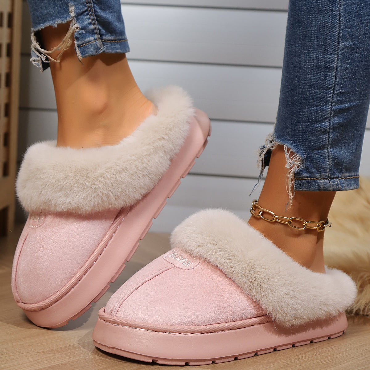 Zapatillas de piel sintética acogedoras para mujeres, ideales para uso en interiores y exteriores