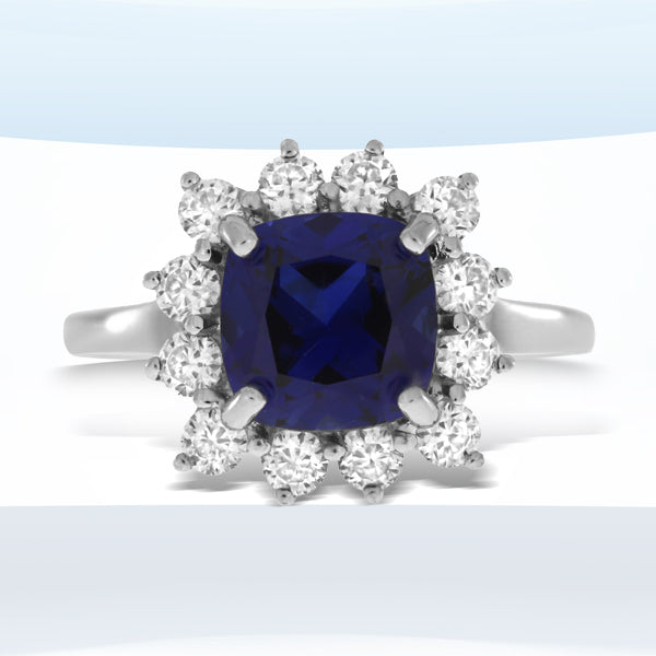 Anillo de Moissanita de Zafiro Creado en Plata Esterlina