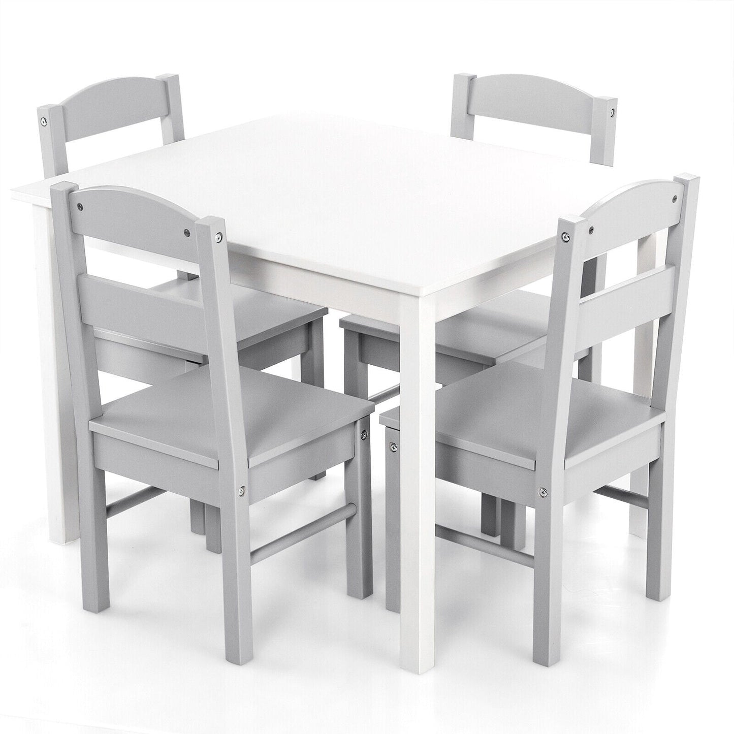 Kids 5-Piece Wooden Table and Chair Set - White
