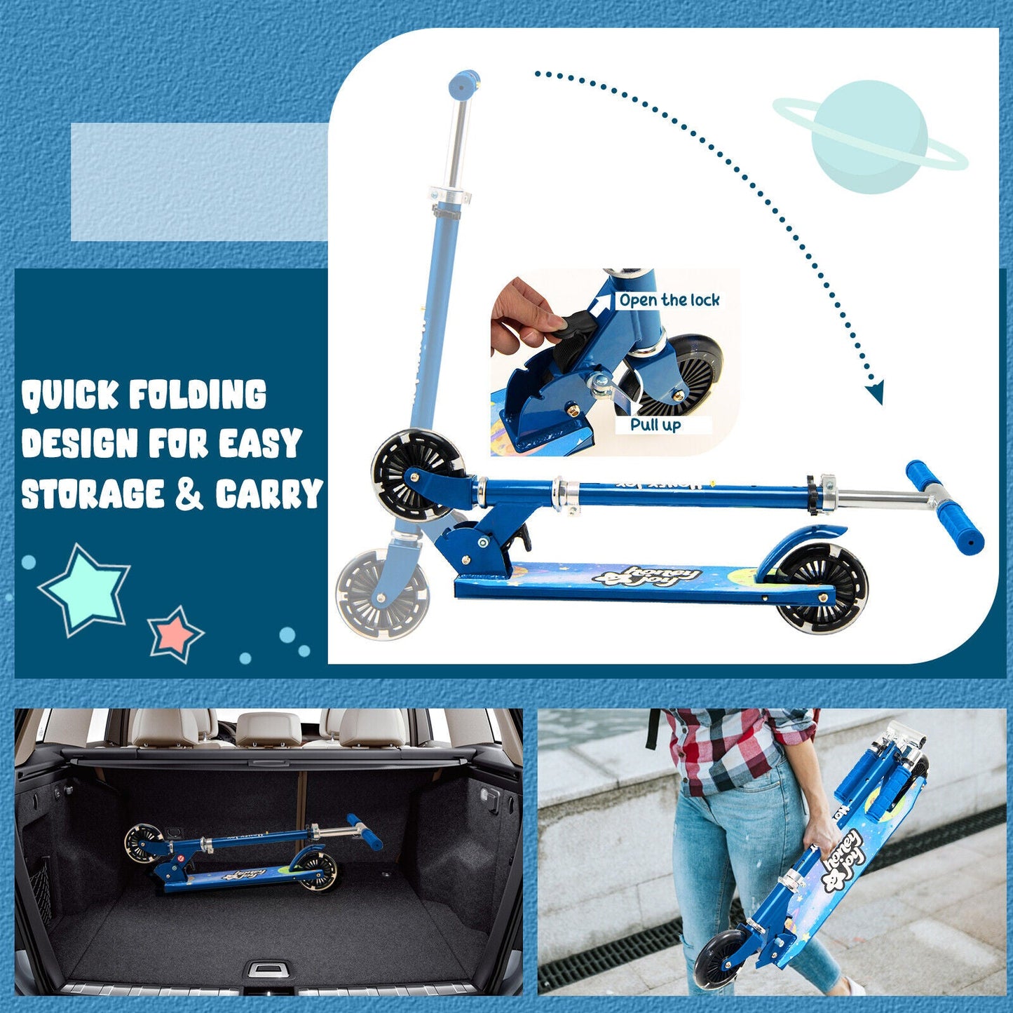 Trottinette pliable avec hauteurs réglables pour enfants - Bleu