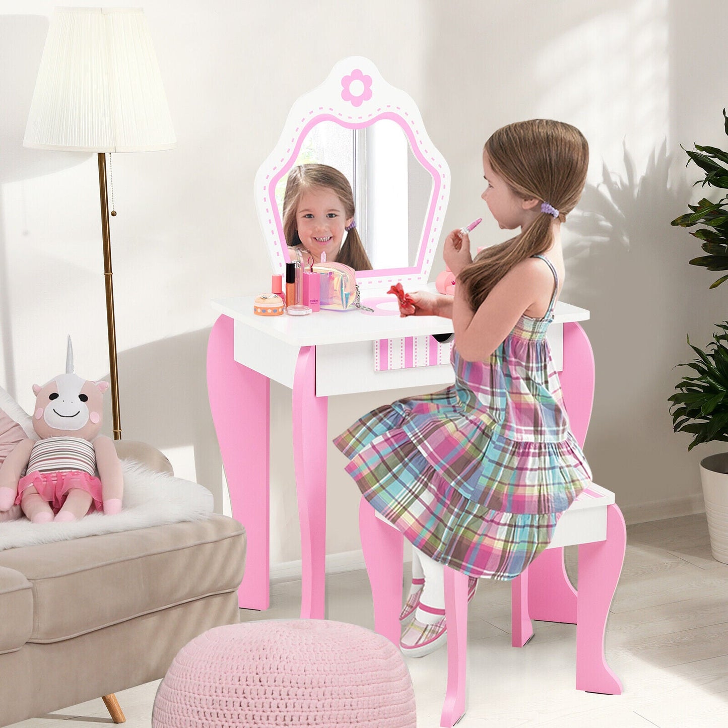 Conjunto de tocador 2 en 1 para niños pequeños con parte superior desmontable - Blanco