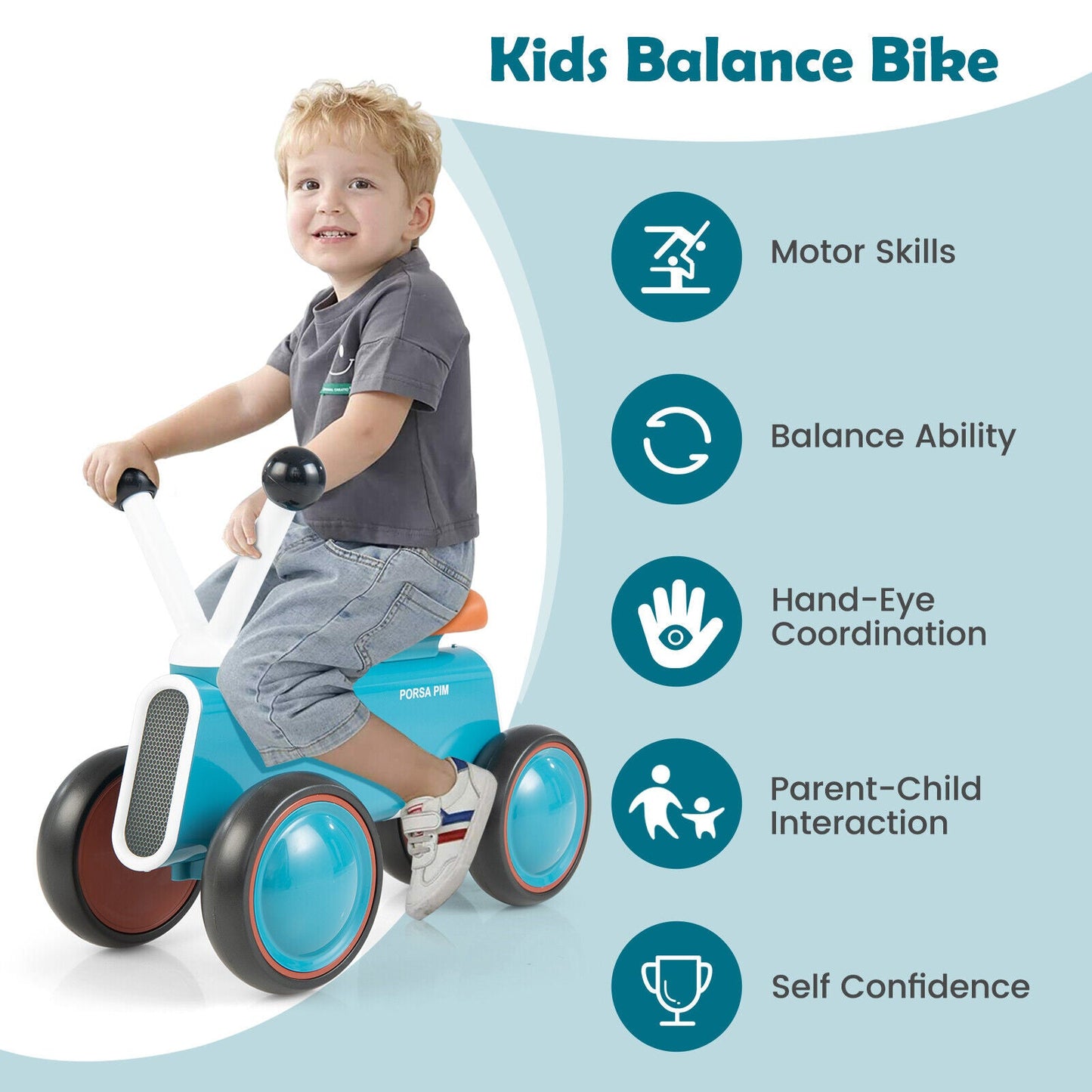 Bicicleta de Equilibrio para Bebés de 4 Ruedas - Azul