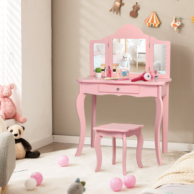 Kids Pink Makeup Dressing Mirror Vanity Table Set
