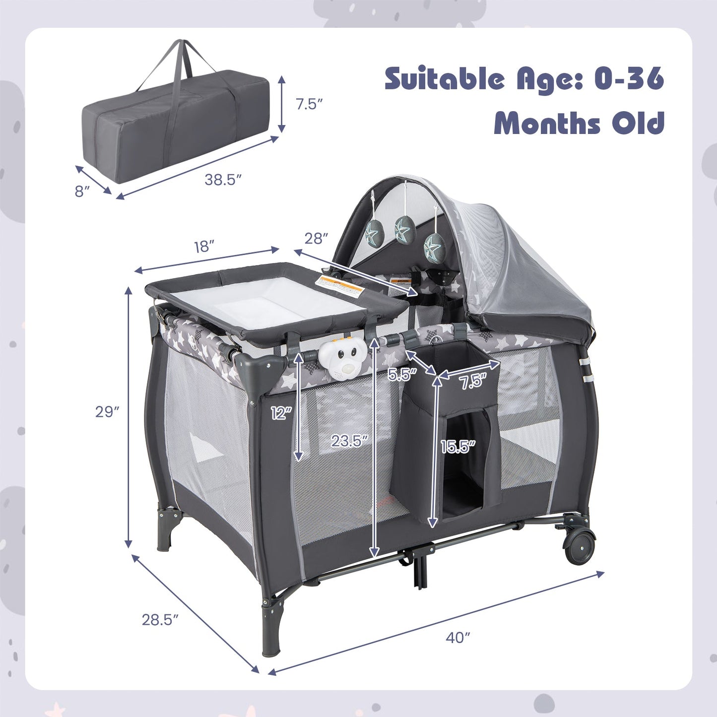 4-in-1 Portable Baby Nursery Center - Gray