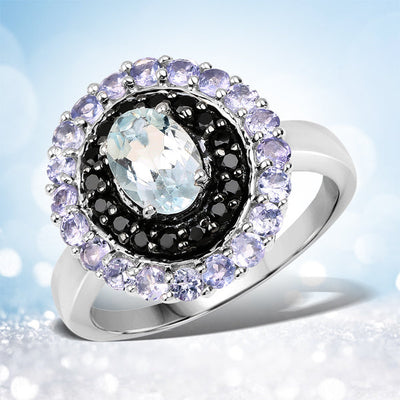 1.77 Carat Genuine Aquamarine & Tanzanite Sterling Silver Ring