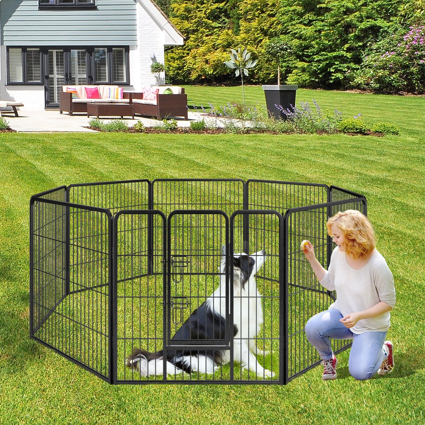Clôture pour animaux de compagnie Gbruno 8 panneaux de 32 pouces de hauteur - Intérieur et extérieur