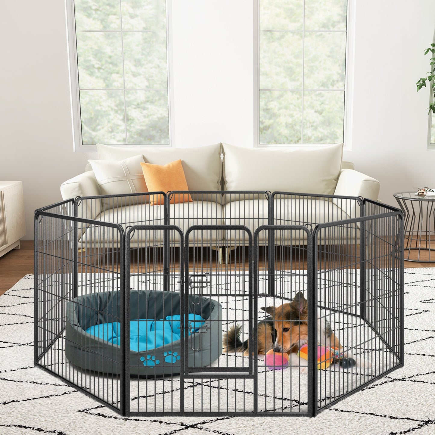 Clôture pour animaux de compagnie Gbruno 8 panneaux de 32 pouces de hauteur - Intérieur et extérieur