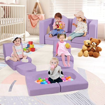 Sofá Modular Infantil de 8 Piezas - Tejido Suede Cómodo en Púrpura
