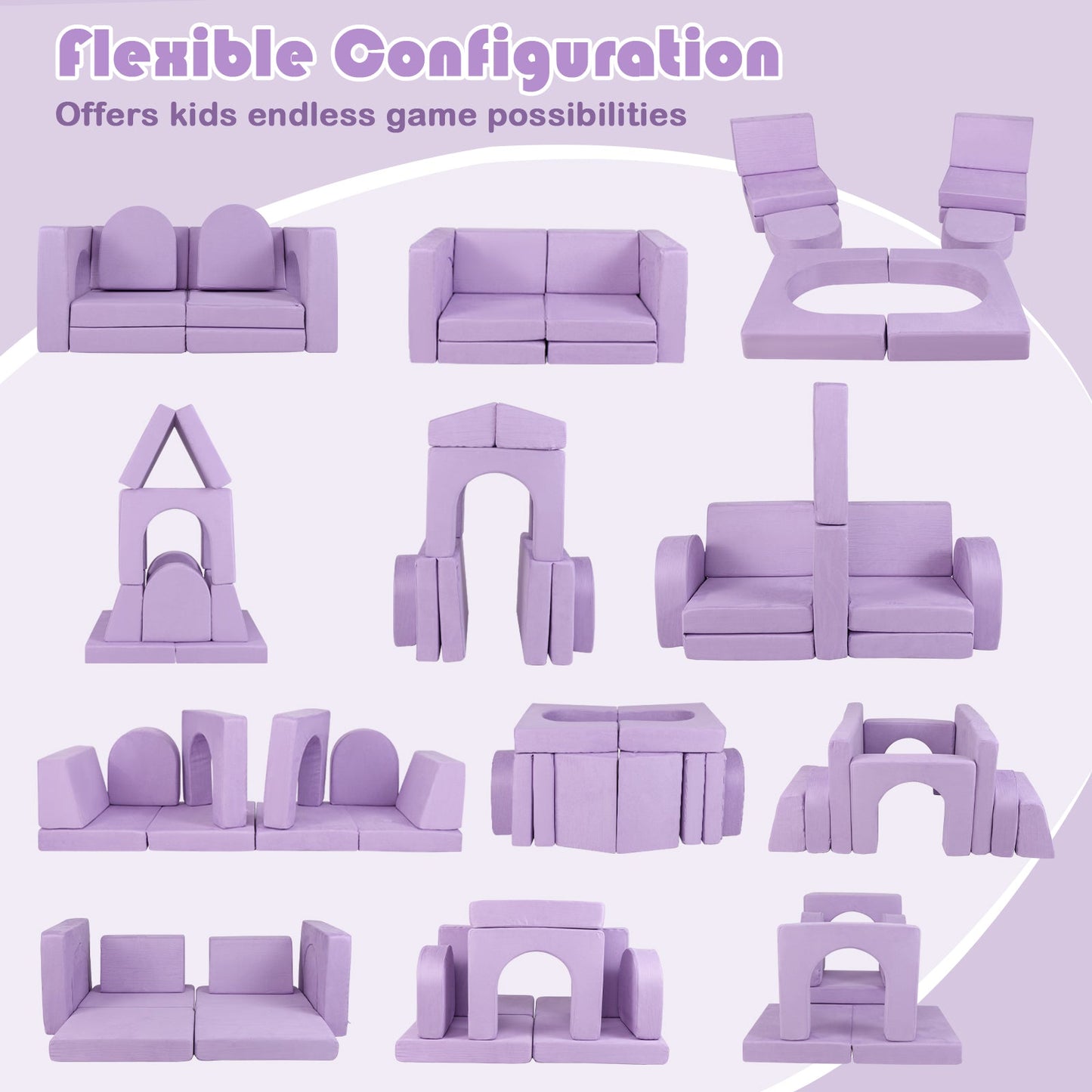 8-Piece Modular Kids Play Couch - Comfy Suede Fabric in Purple