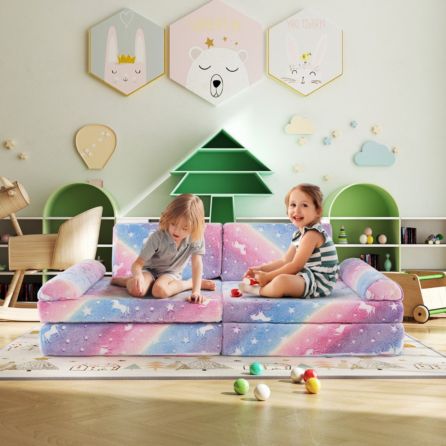 Sofá Modular de 8 Piezas para Niños - Brilla en la Oscuridad