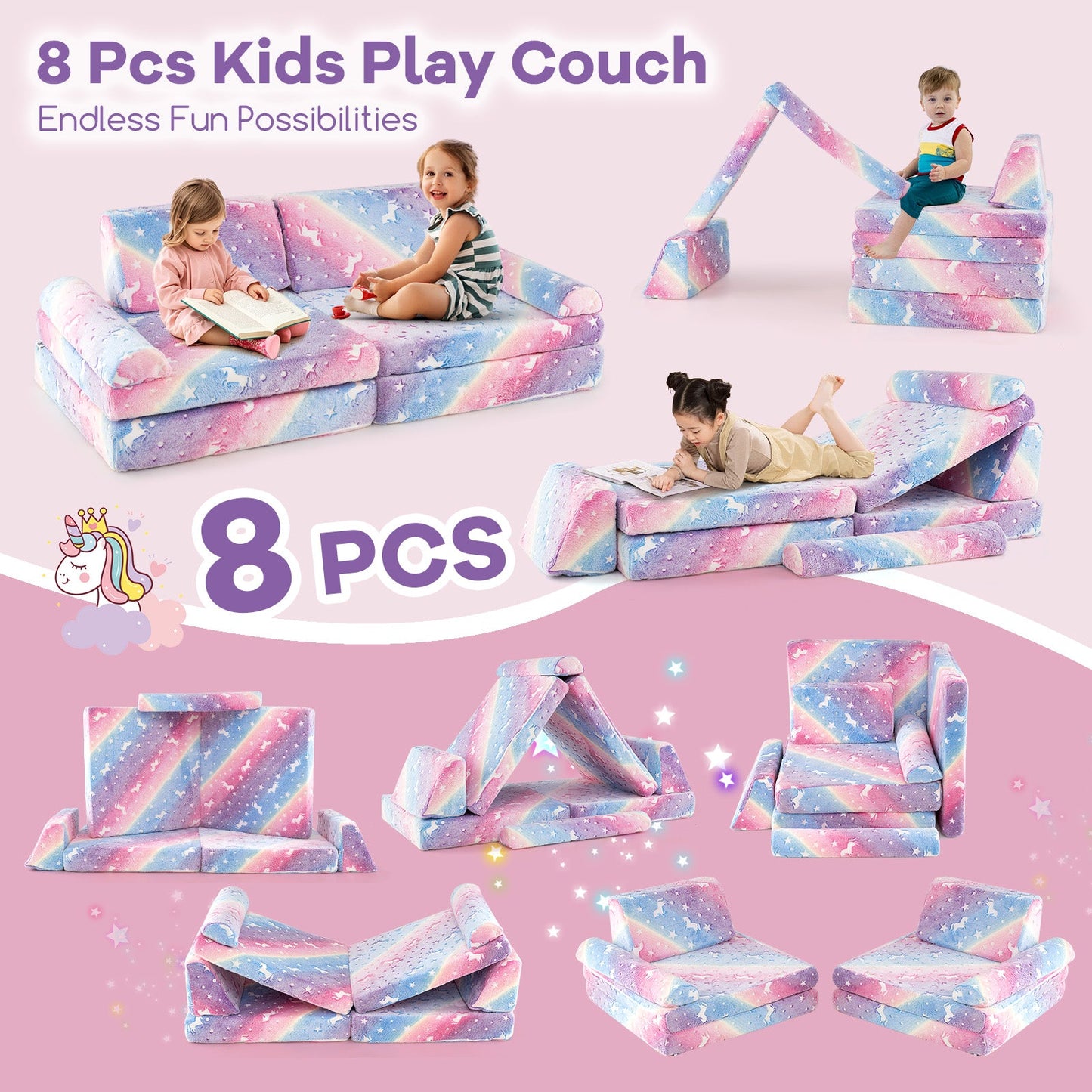 Sofá Modular de 8 Piezas para Niños - Brilla en la Oscuridad