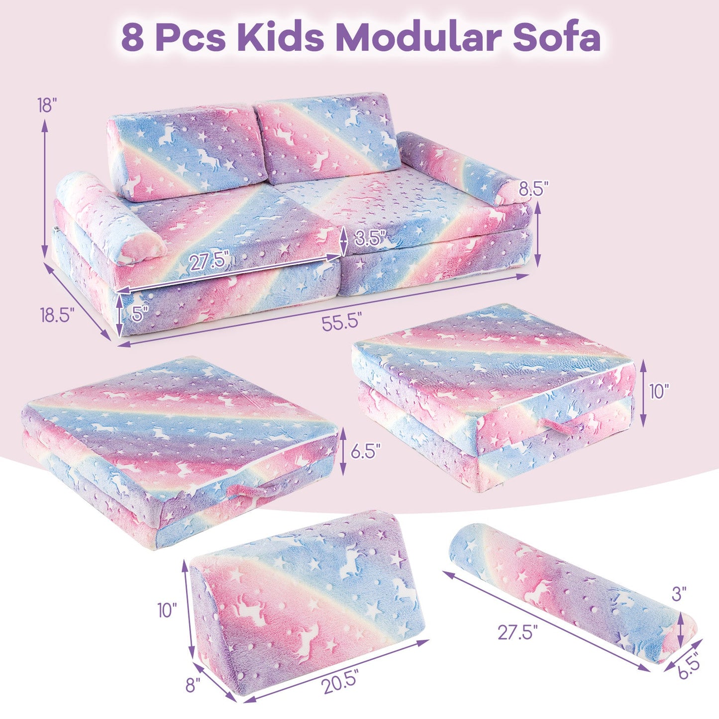 Sofá Modular de 8 Piezas para Niños - Brilla en la Oscuridad