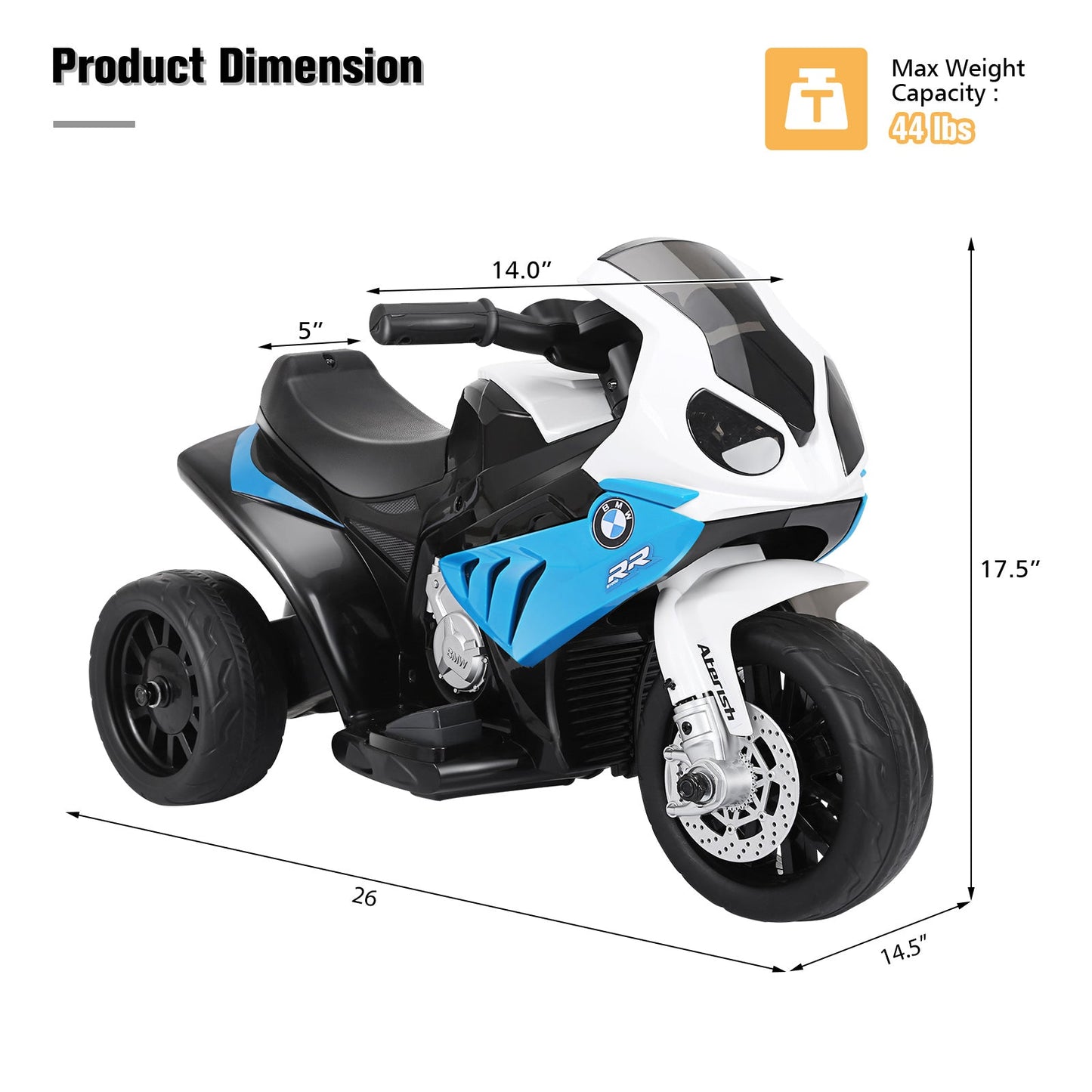 6V Kids 3-Wheel BMW Licensed Electric Motorcycle - Blue