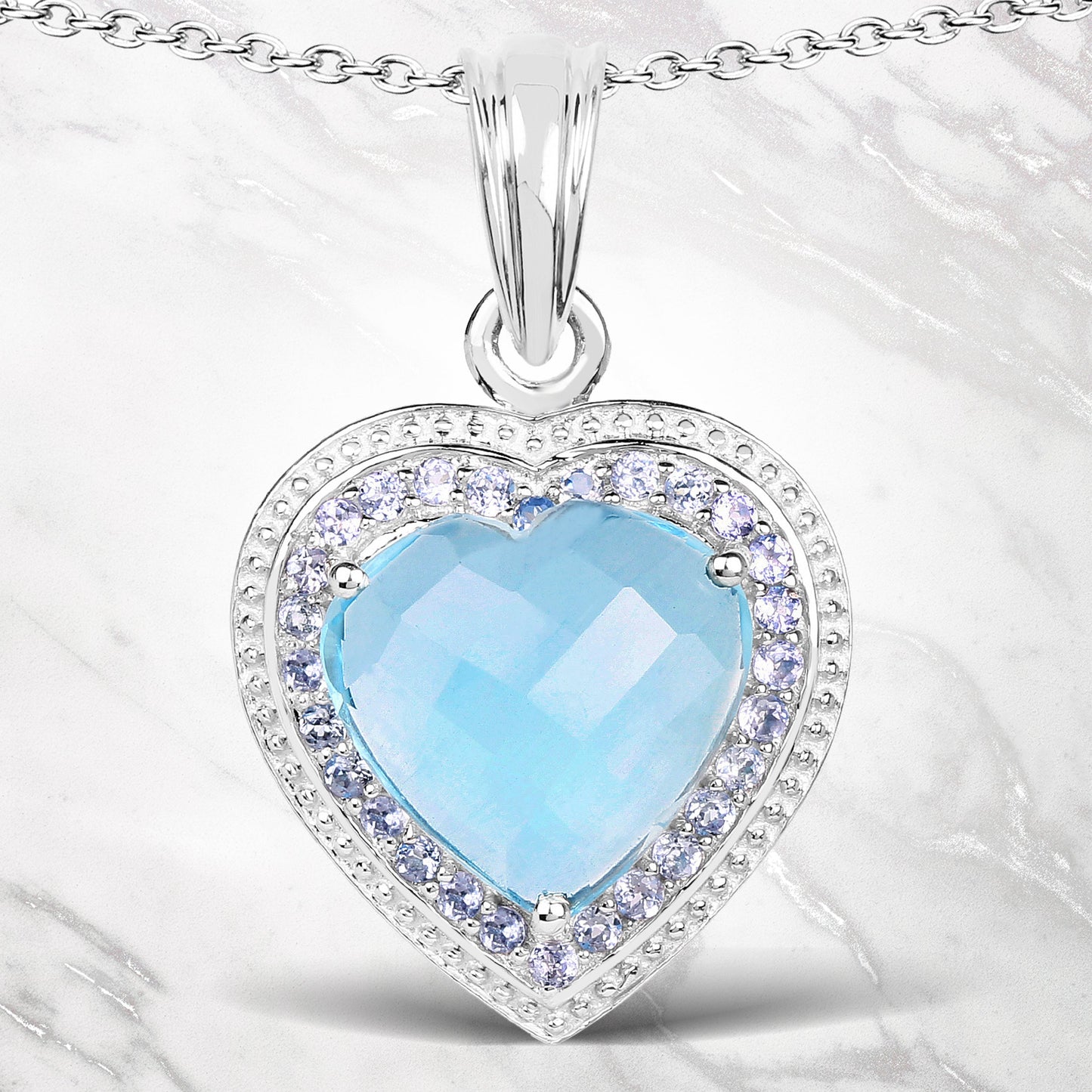 Pendentif en argent sterling de 7,36 carats en topaze bleue et tanzanite