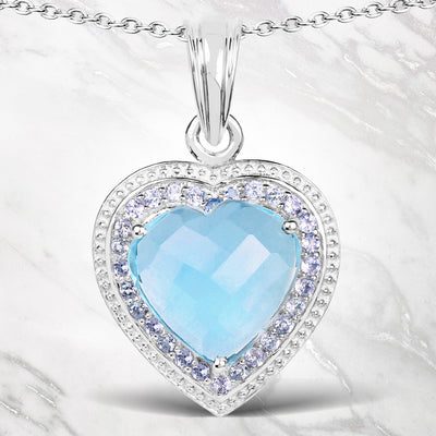 7.36 Carat Blue Topaz & Tanzanite Sterling Silver Pendant
