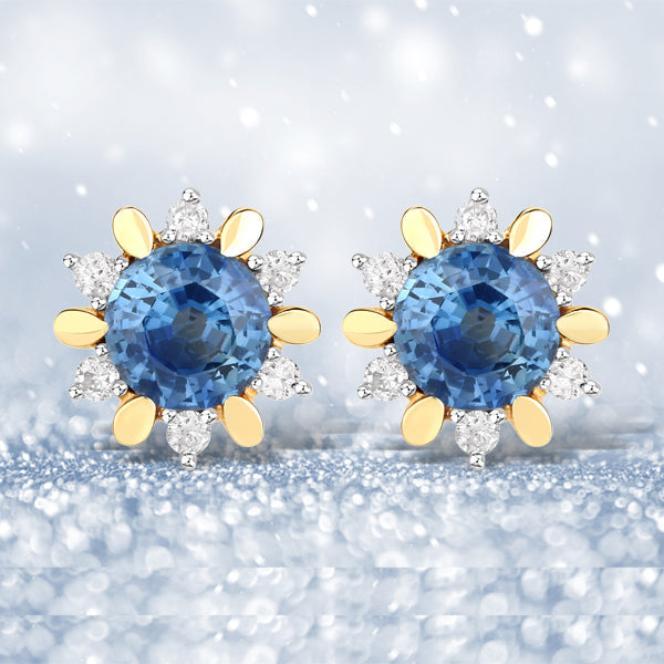 Pendientes de oro de 14K con zafiros azules genuinos y diamantes de 1.87 quilates