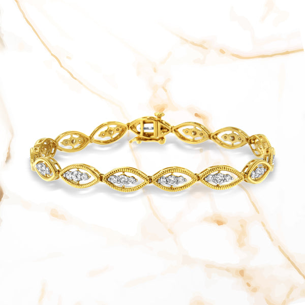 Pulsera de eslabones de plata esterlina chapada en oro amarillo de 10K con diamantes - 7.25"