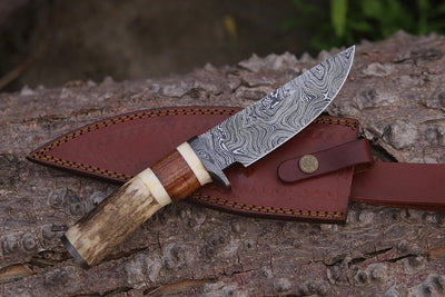 Exquisite Custom Damascus Steel Hunting Knife with Premium Handle Materials - Korvel
