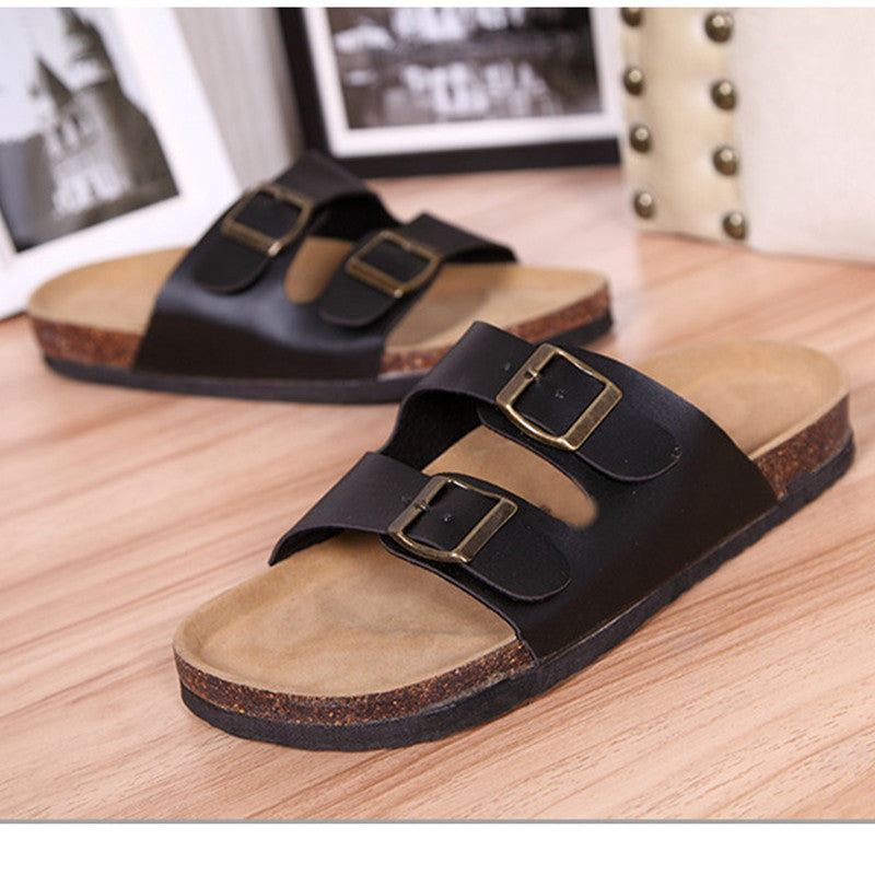 Sandalias deslizantes de doble hebilla ajustables premium para mujeres