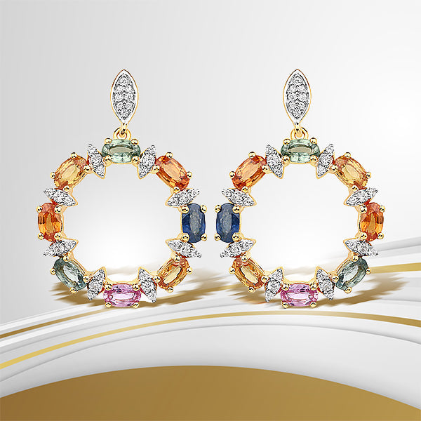 Boucles d'oreilles en argent sterling .925 avec saphirs multi véritables de 4,12 carats