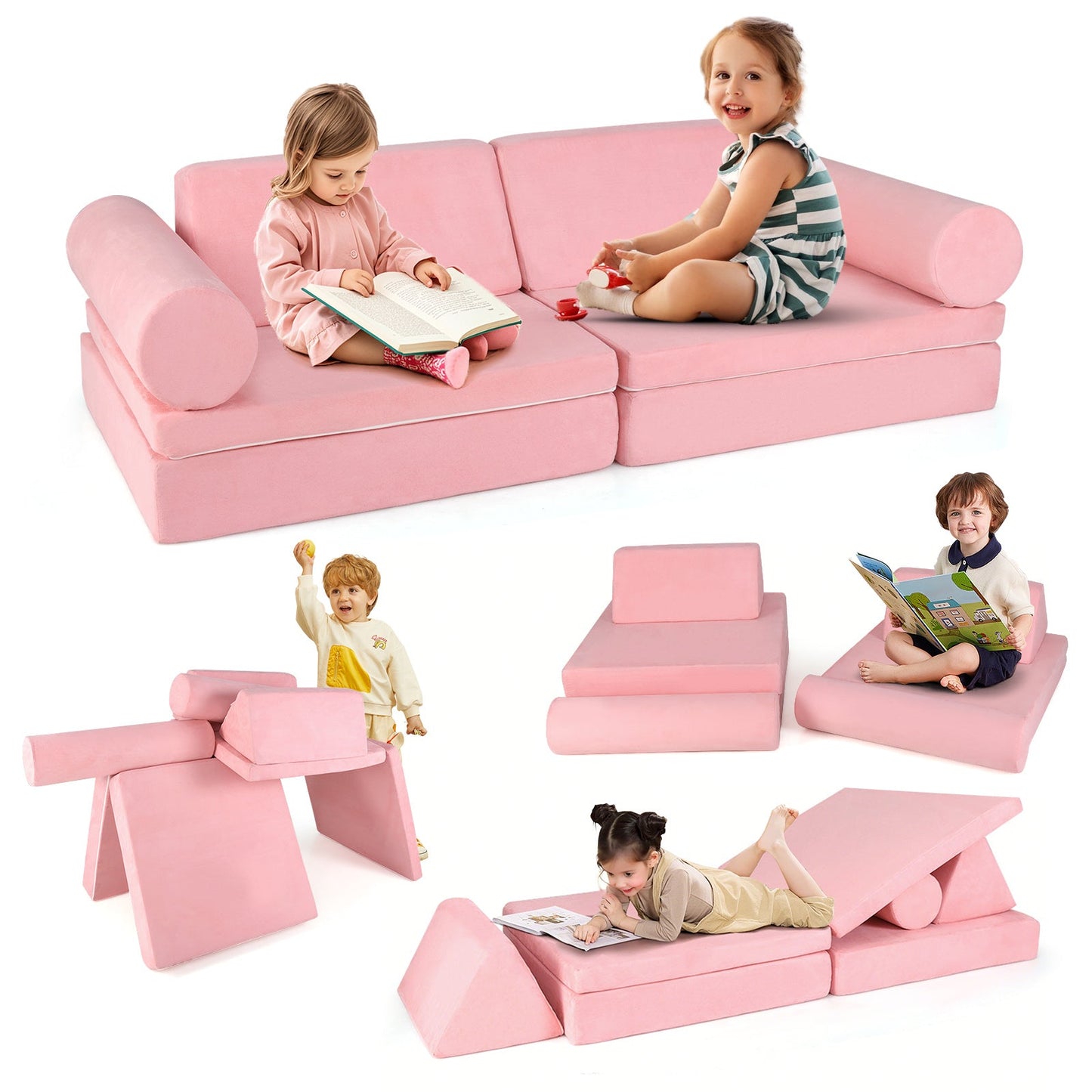 Ensemble de canapé en mousse pour enfants de 8 pièces - Rose