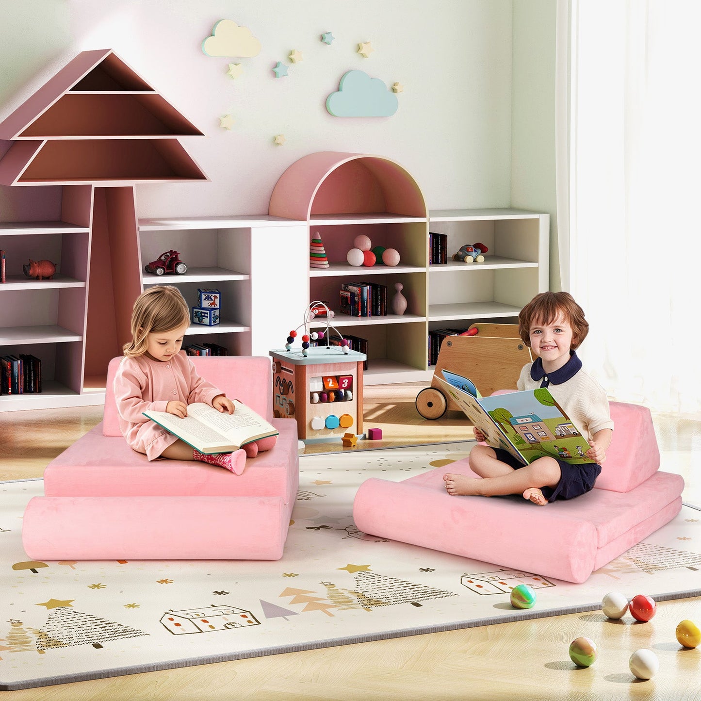 Ensemble de canapé en mousse pour enfants de 8 pièces - Rose