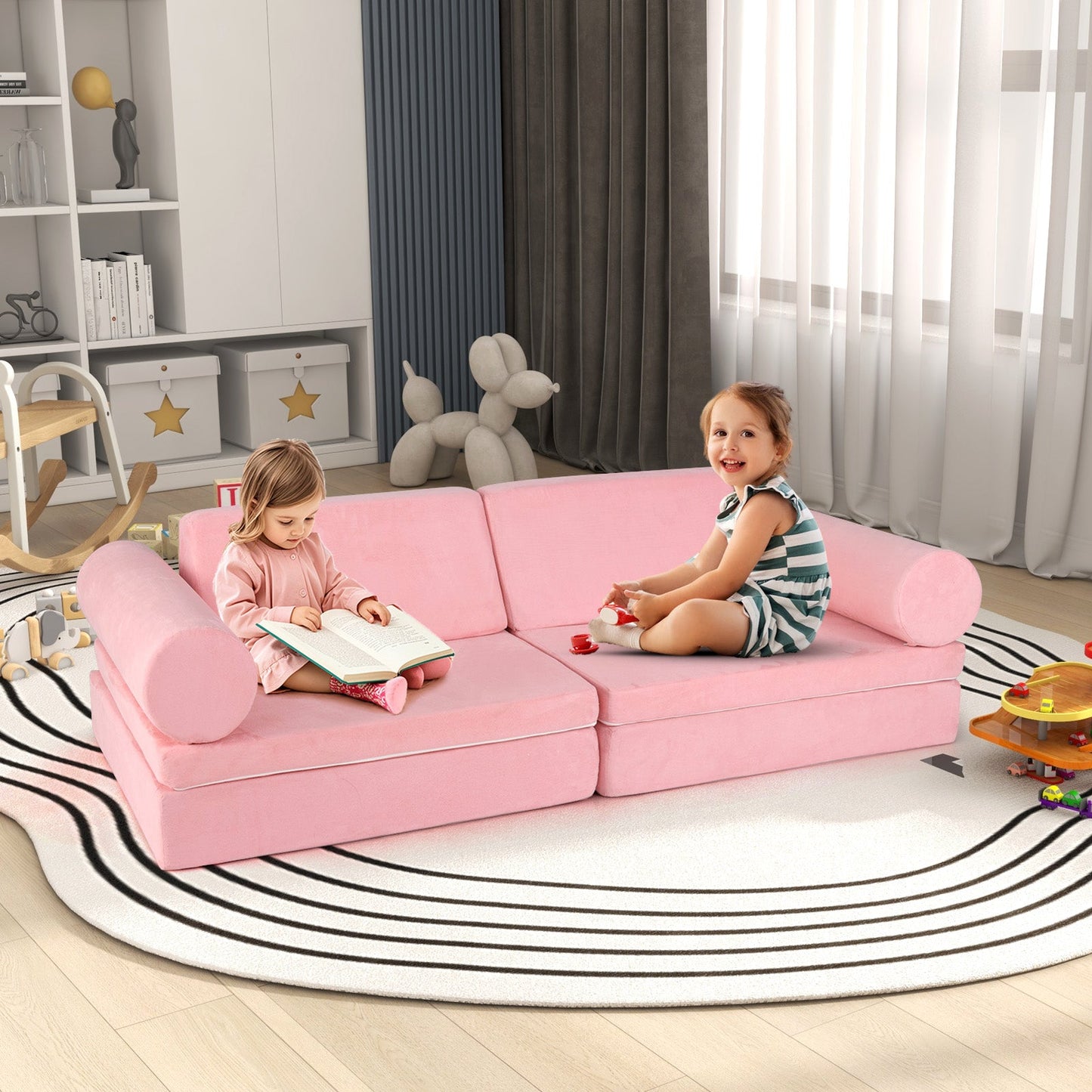 Ensemble de canapé en mousse pour enfants de 8 pièces - Rose